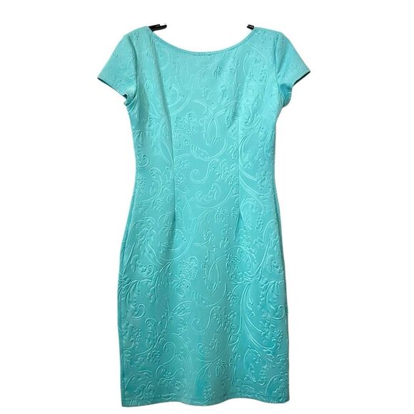 Cartise Cap Sleeve Textured Embossed Floral Sheath Dress Teal Size 6 - Picture 3 of 4